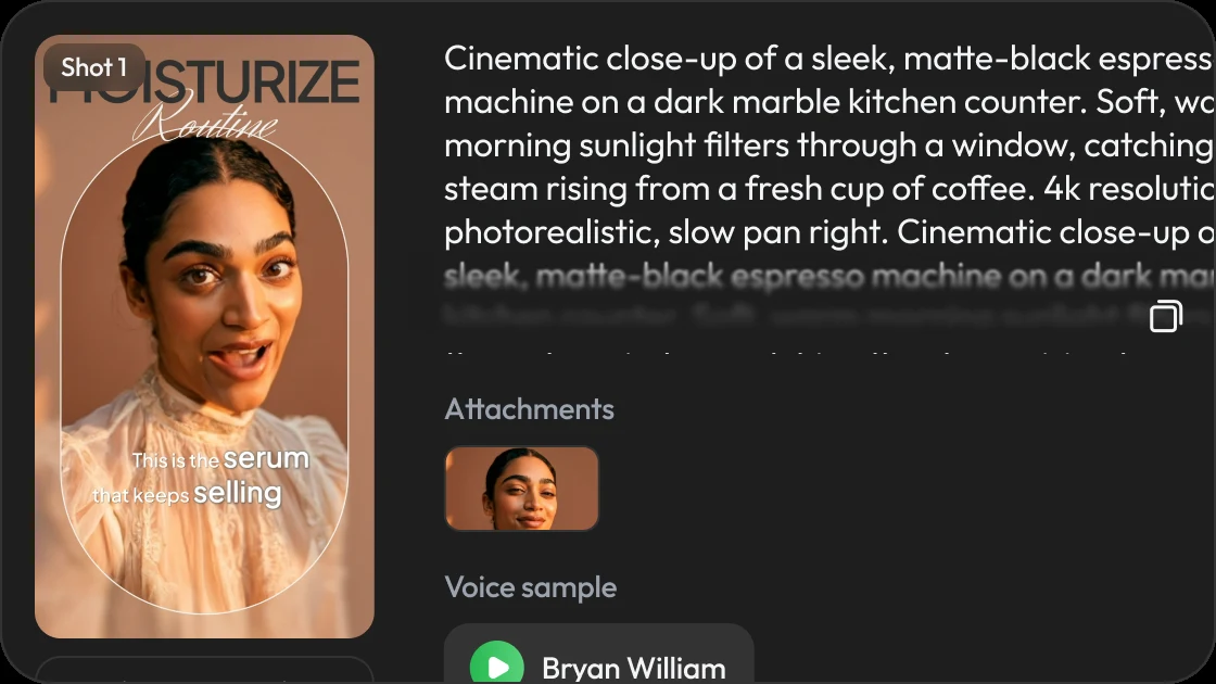 Single chat thread directing script, cast, voice, and sound for one continuous scene